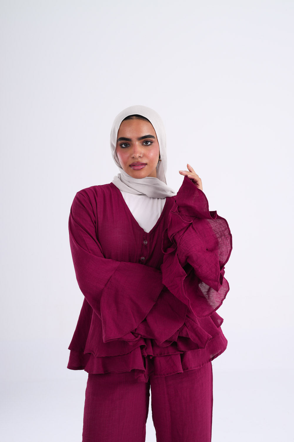 The Ruffles Set in Maroon