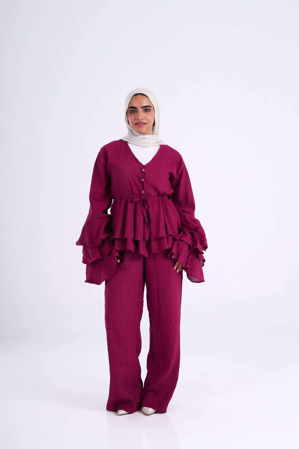 The Ruffles Set in Maroon