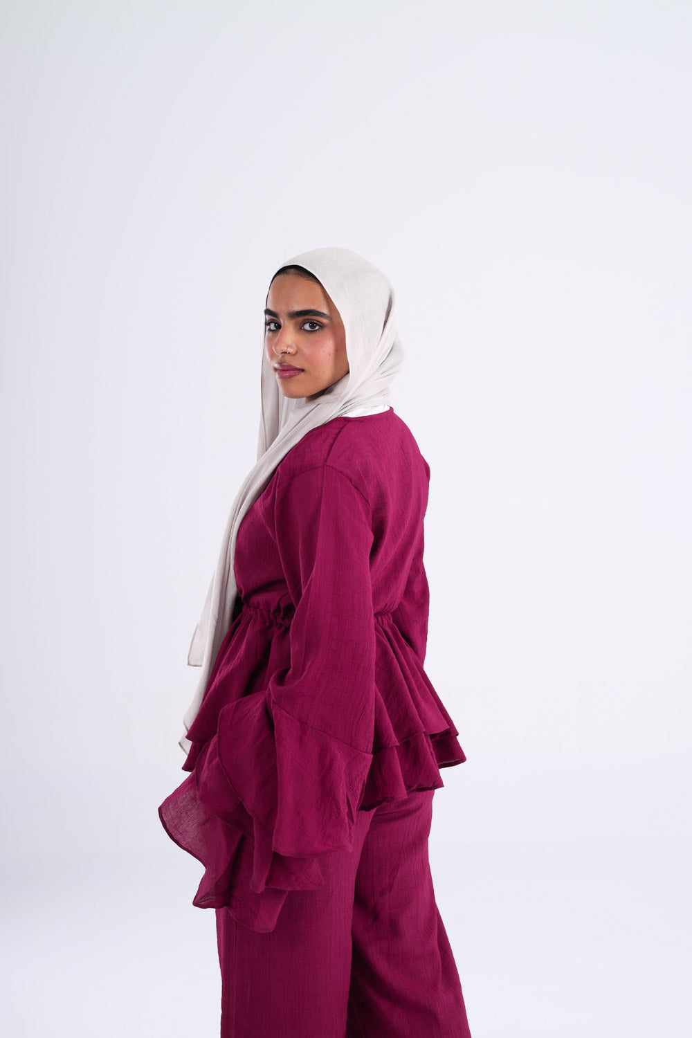 The Ruffles Set in Maroon