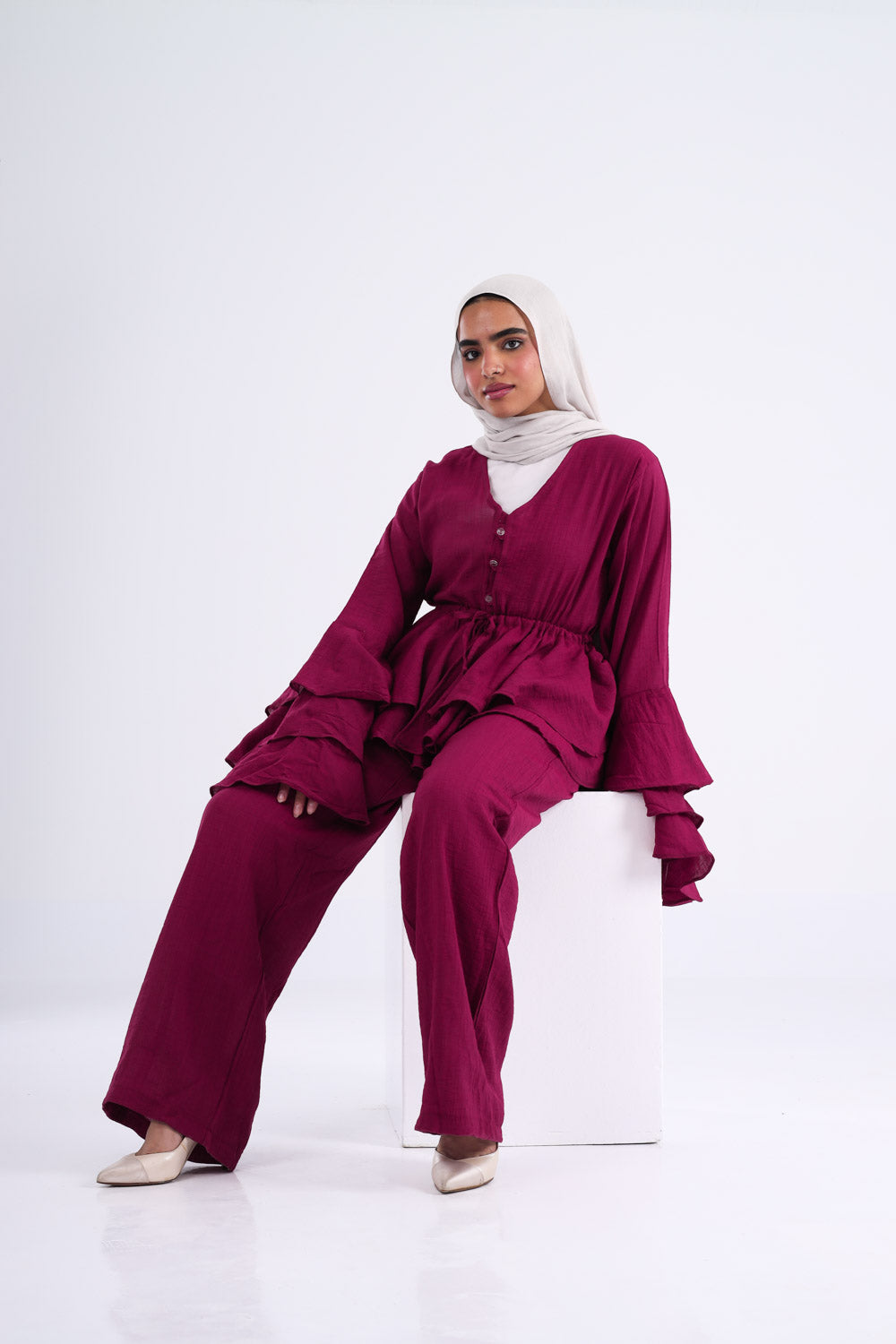 The Ruffles Set in Maroon