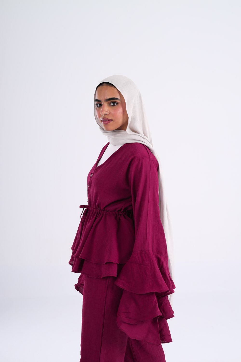 The Ruffles Set in Maroon
