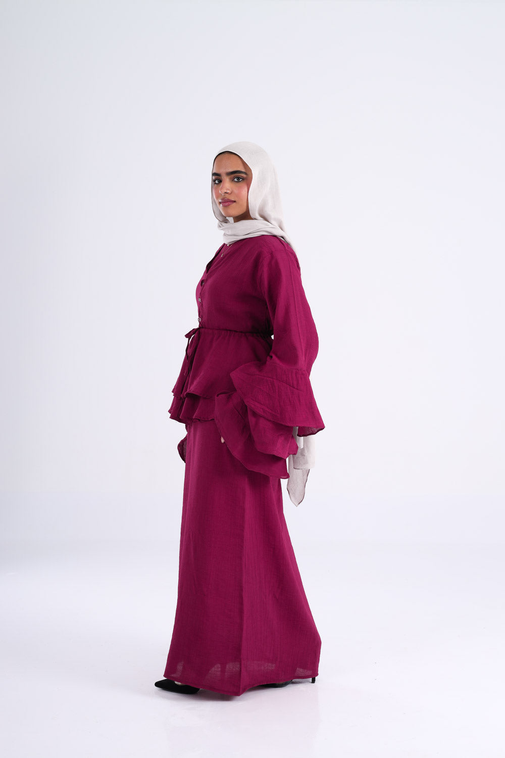 The Ruffles Set in Maroon