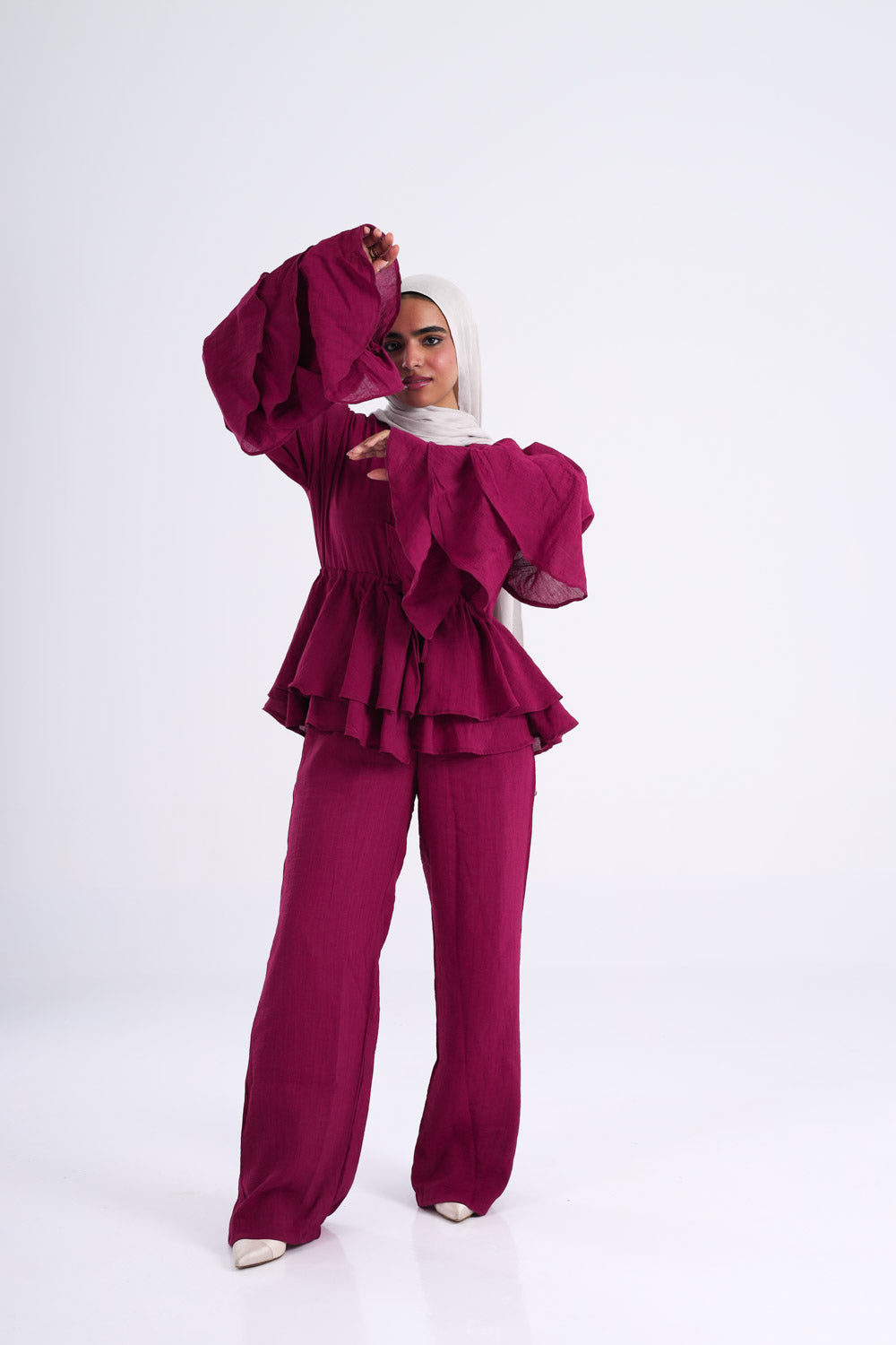The Ruffles Set in Maroon