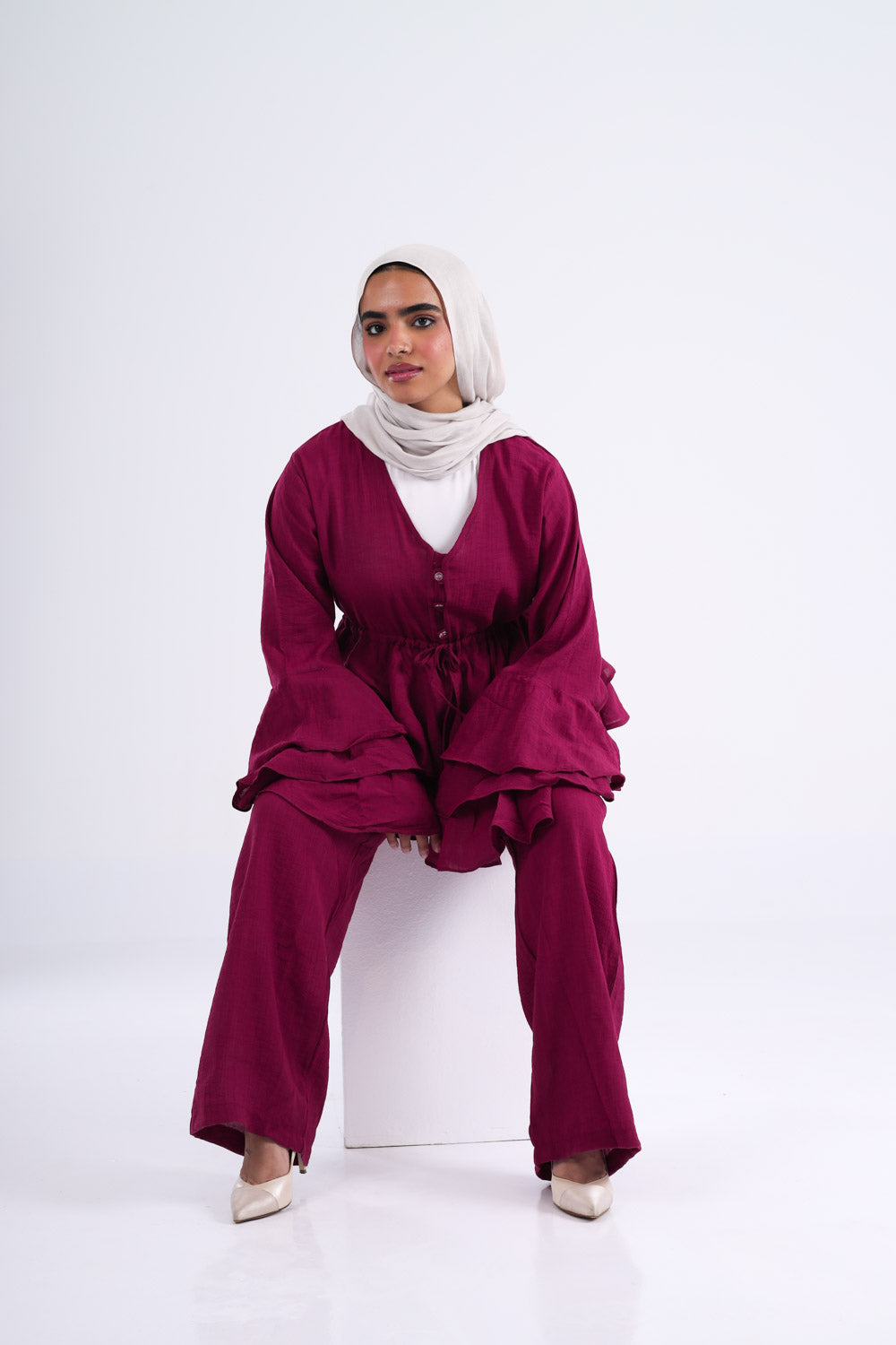 The Ruffles Set in Maroon