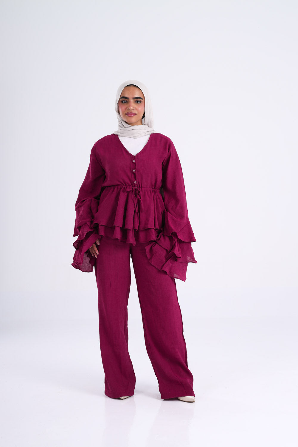 The Ruffles Set in Maroon