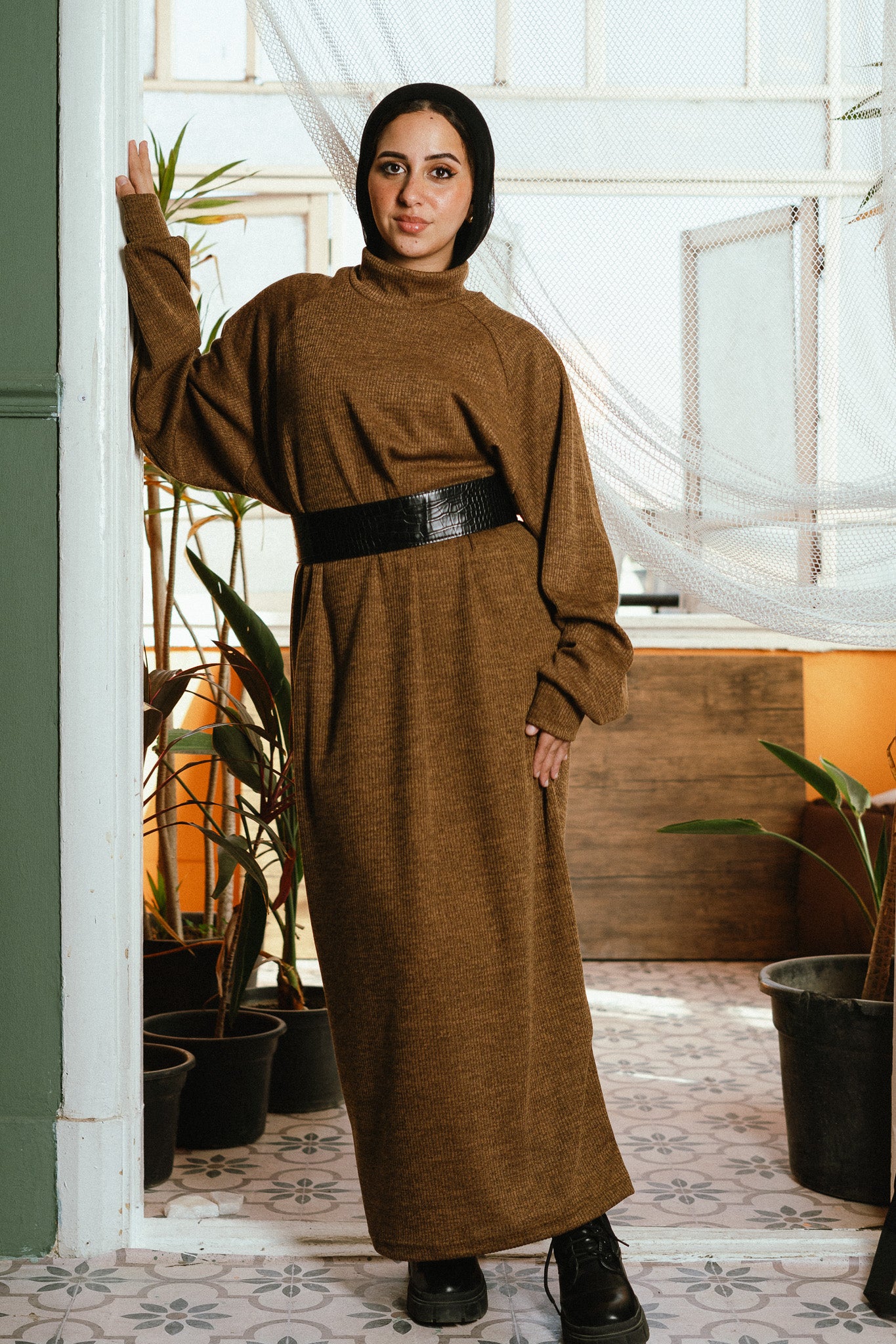 The Knitted Cozy Dress in Khaki