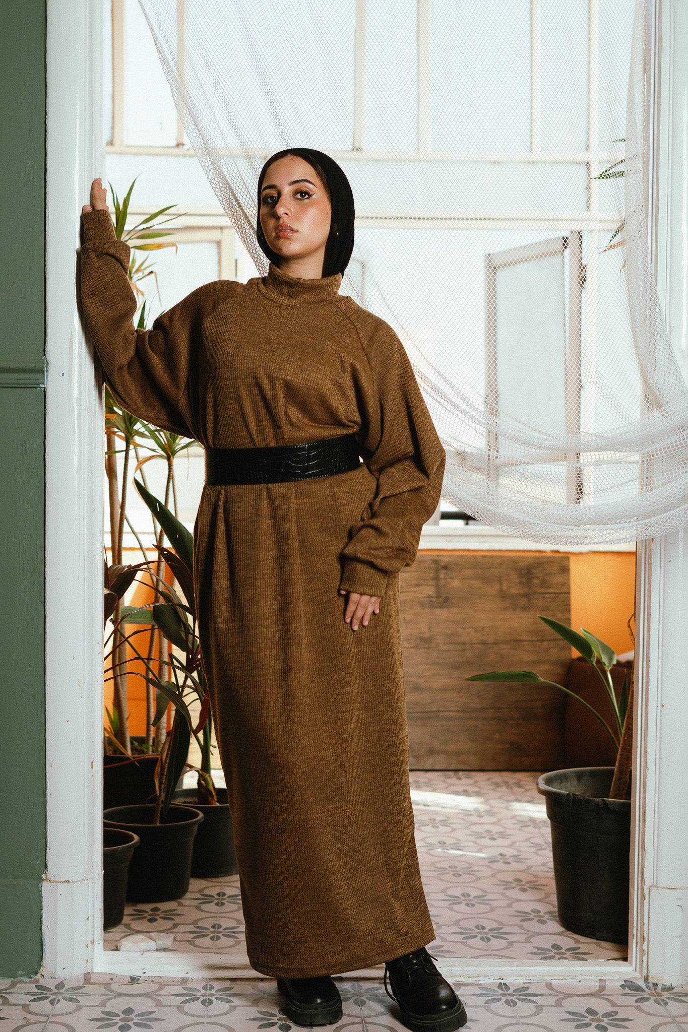The Knitted Cozy Dress in Khaki