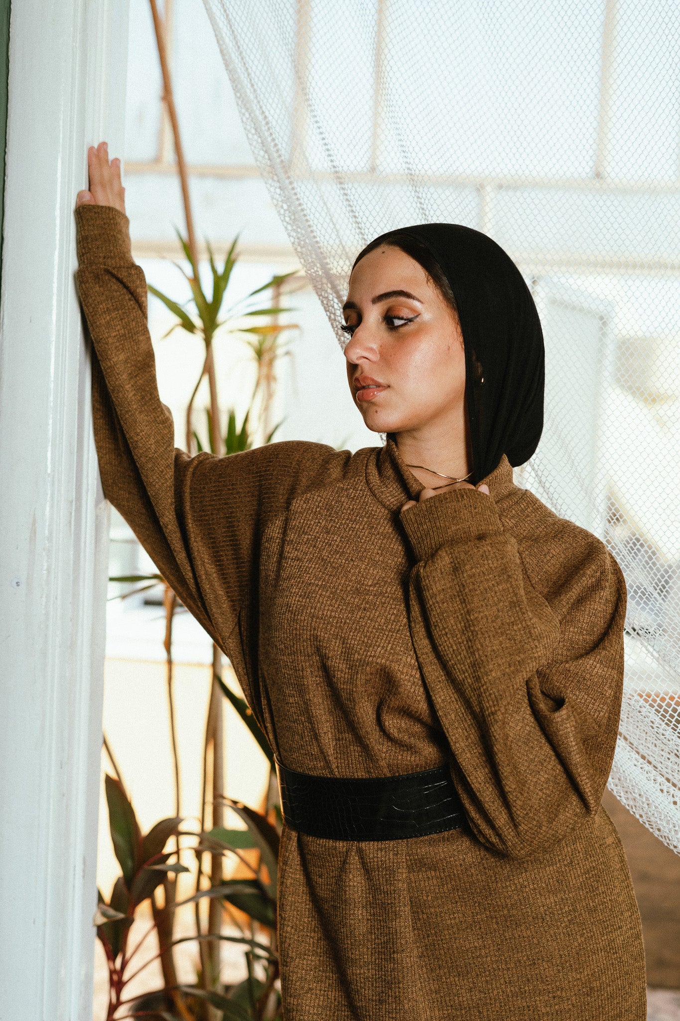 The Knitted Cozy Dress in Khaki