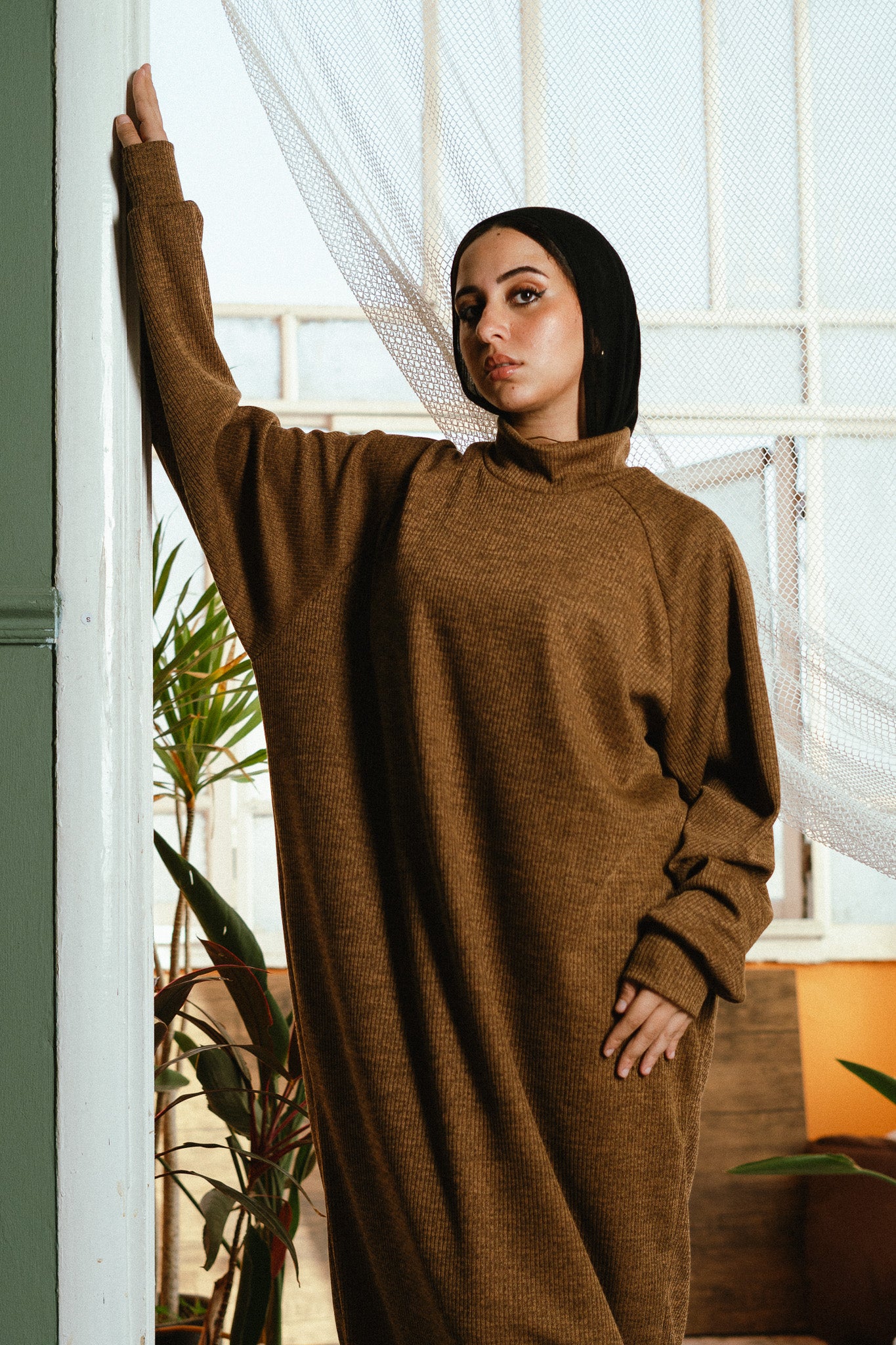 The Knitted Cozy Dress in Khaki