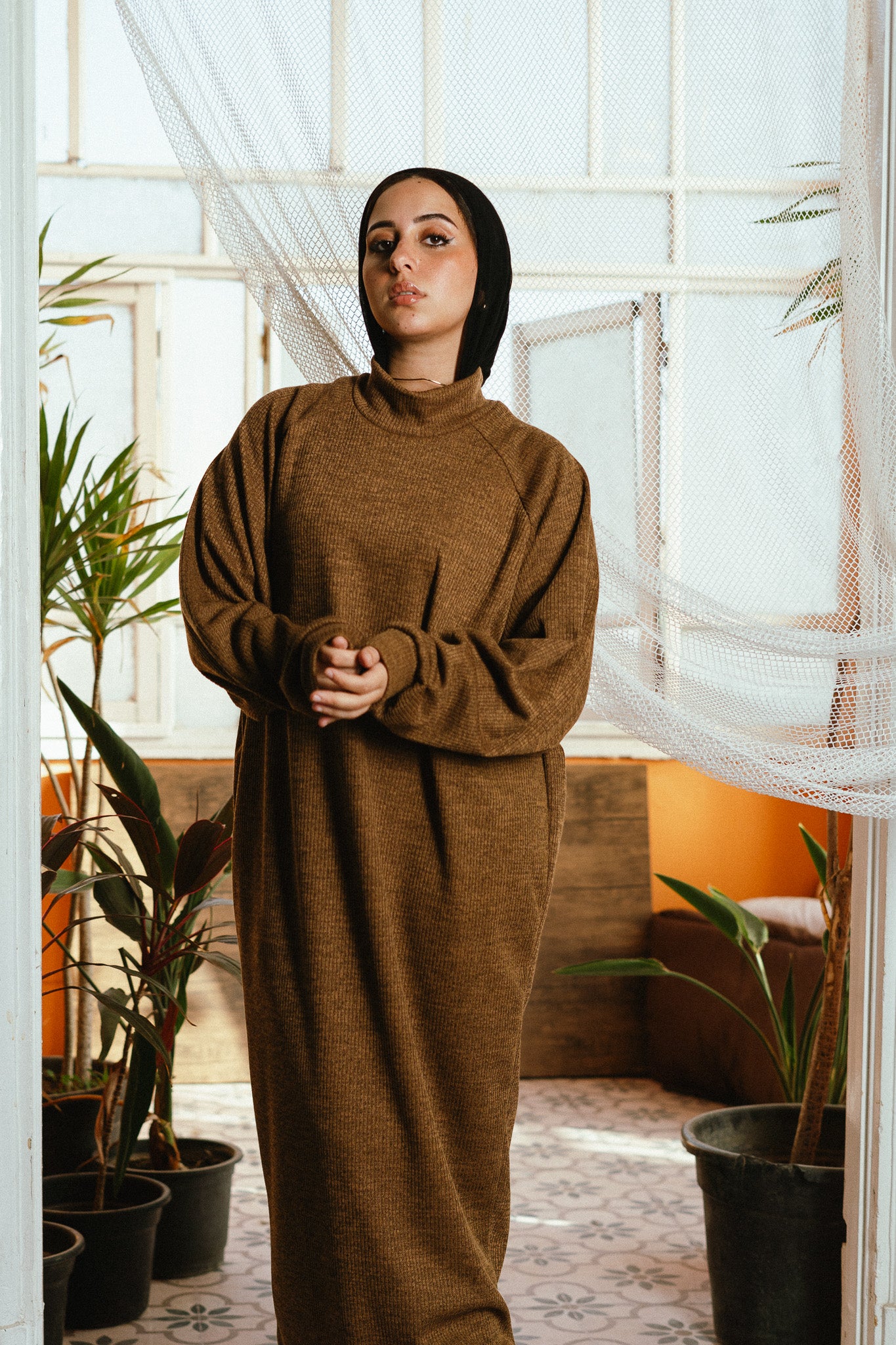 The Knitted Cozy Dress in Khaki