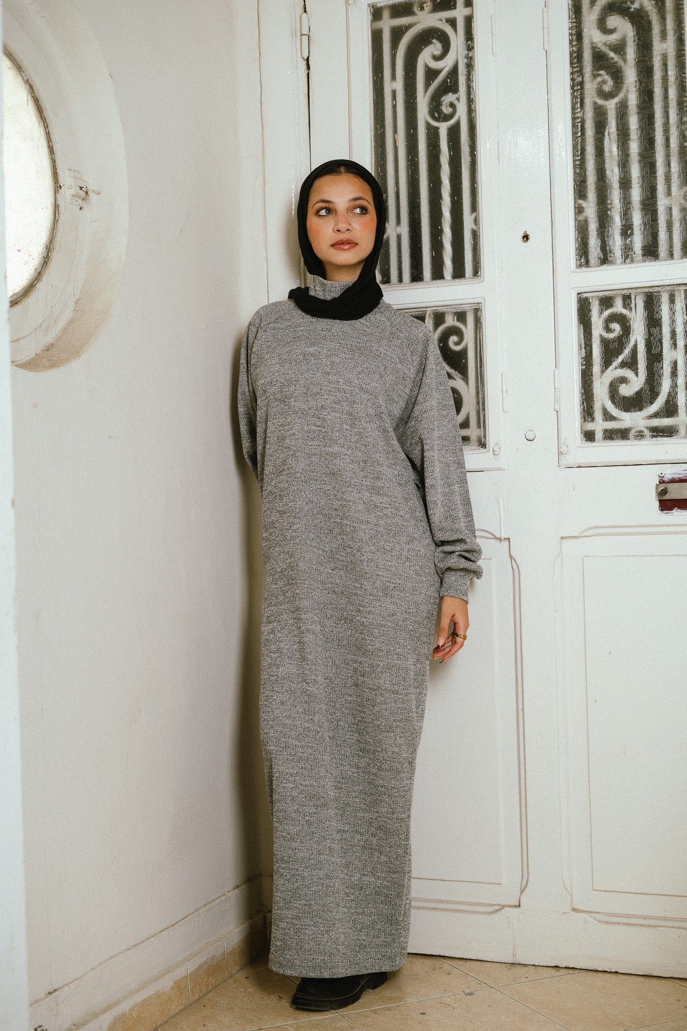 The Knitted Cozy Dress in Grey