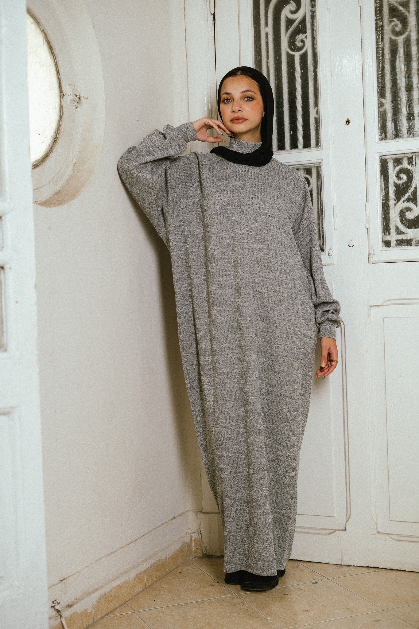 The Knitted Cozy Dress in Grey