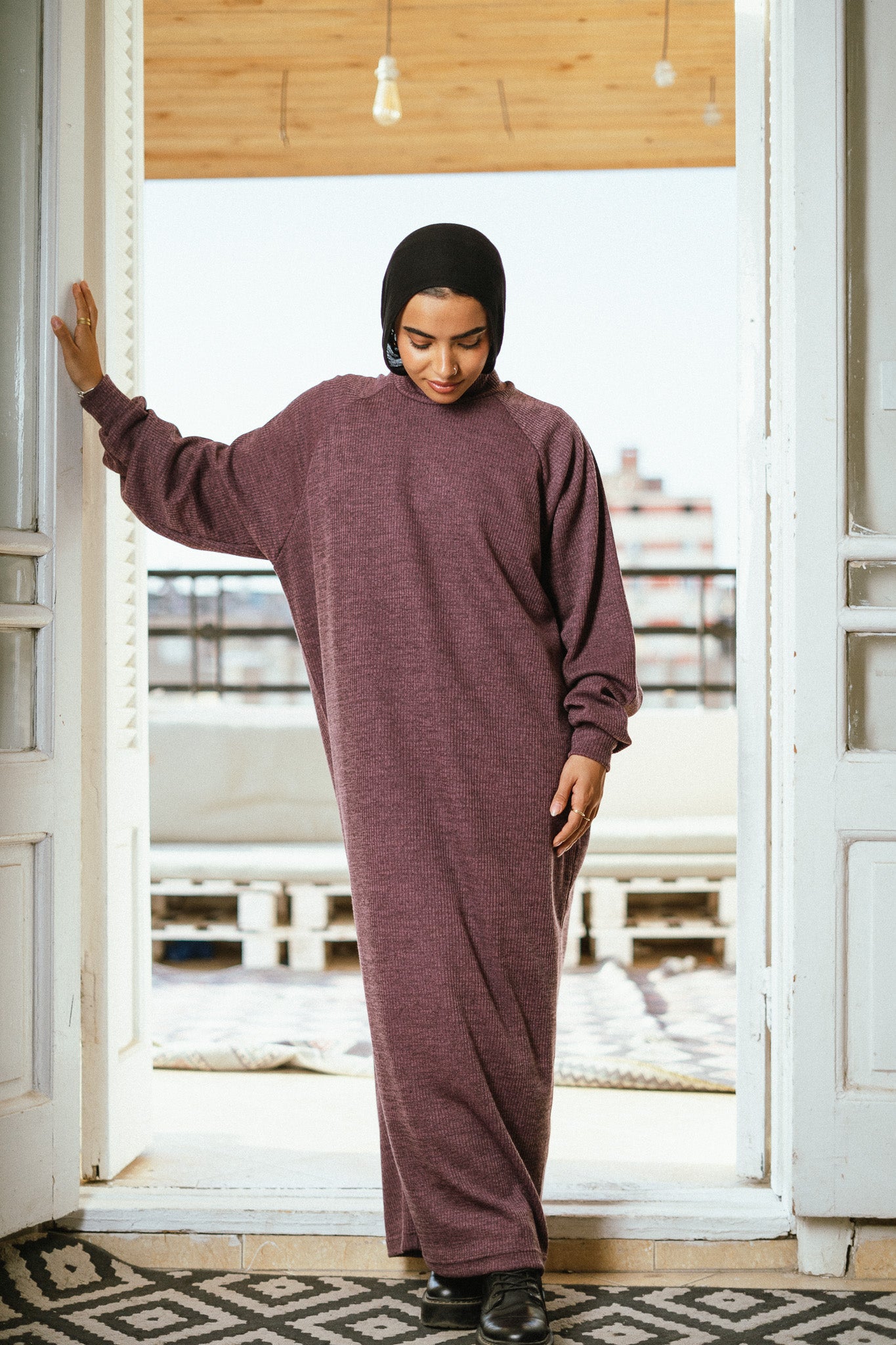 The Knitted Cozy Dress in Purple