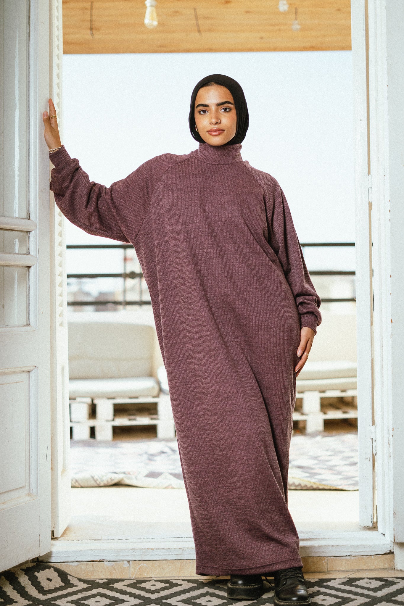 The Knitted Cozy Dress in Purple