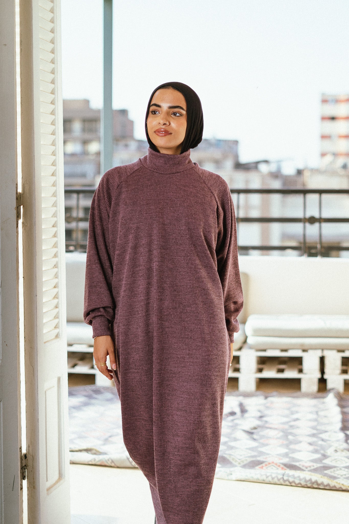 The Knitted Cozy Dress in Purple