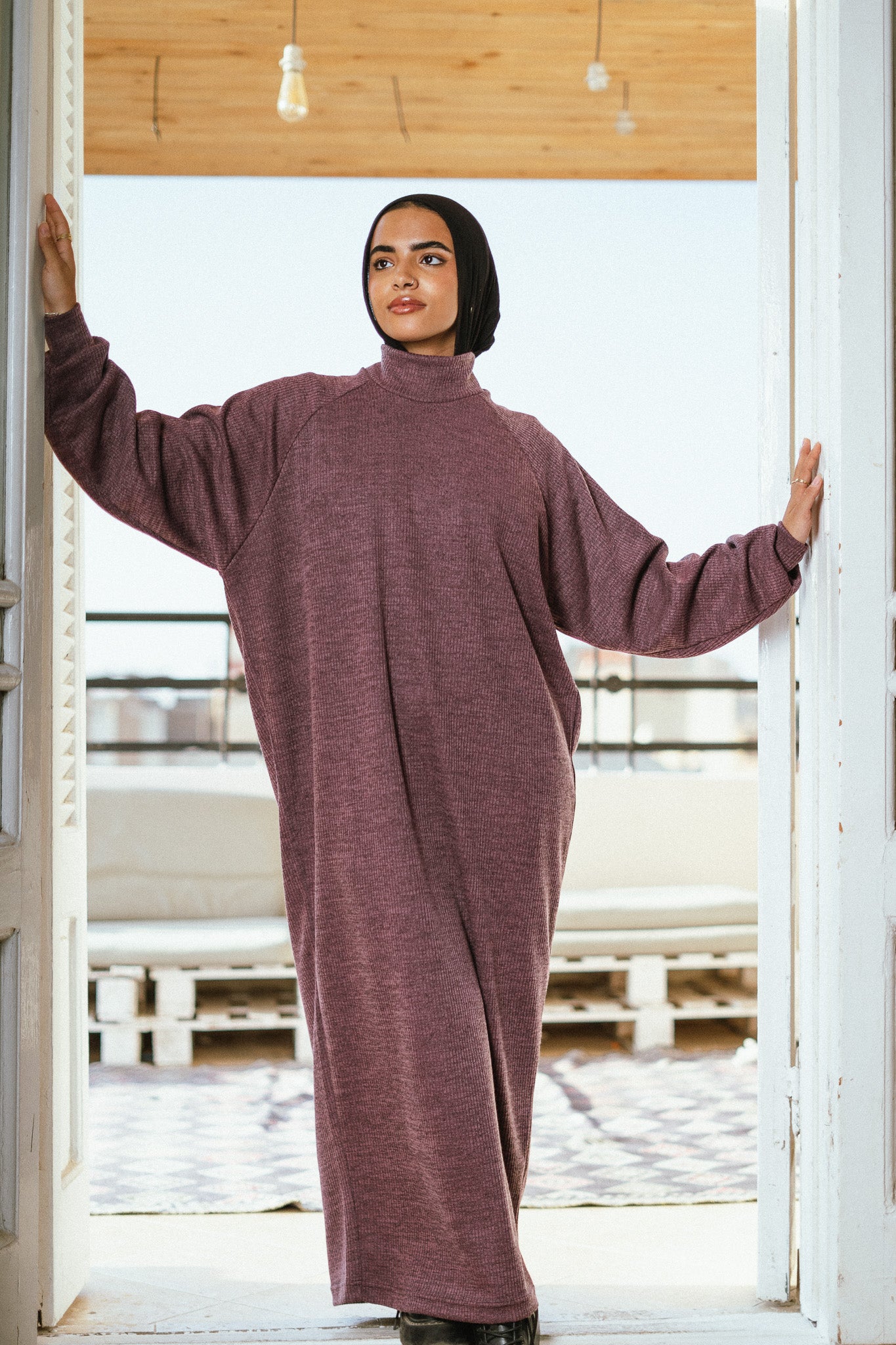 The Knitted Cozy Dress in Purple