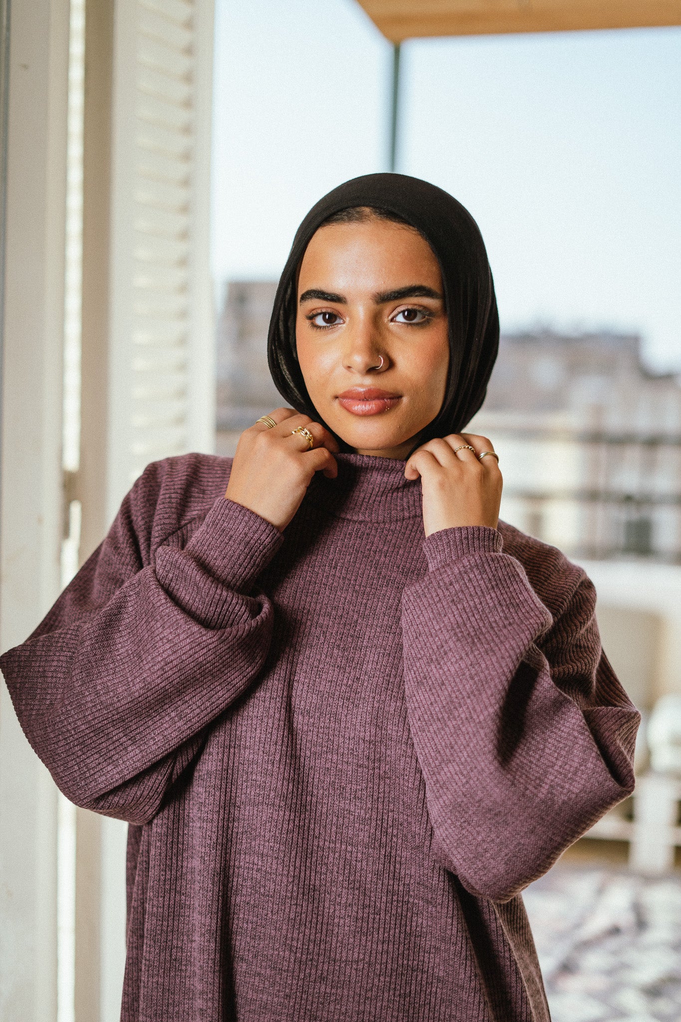 The Knitted Cozy Dress in Purple