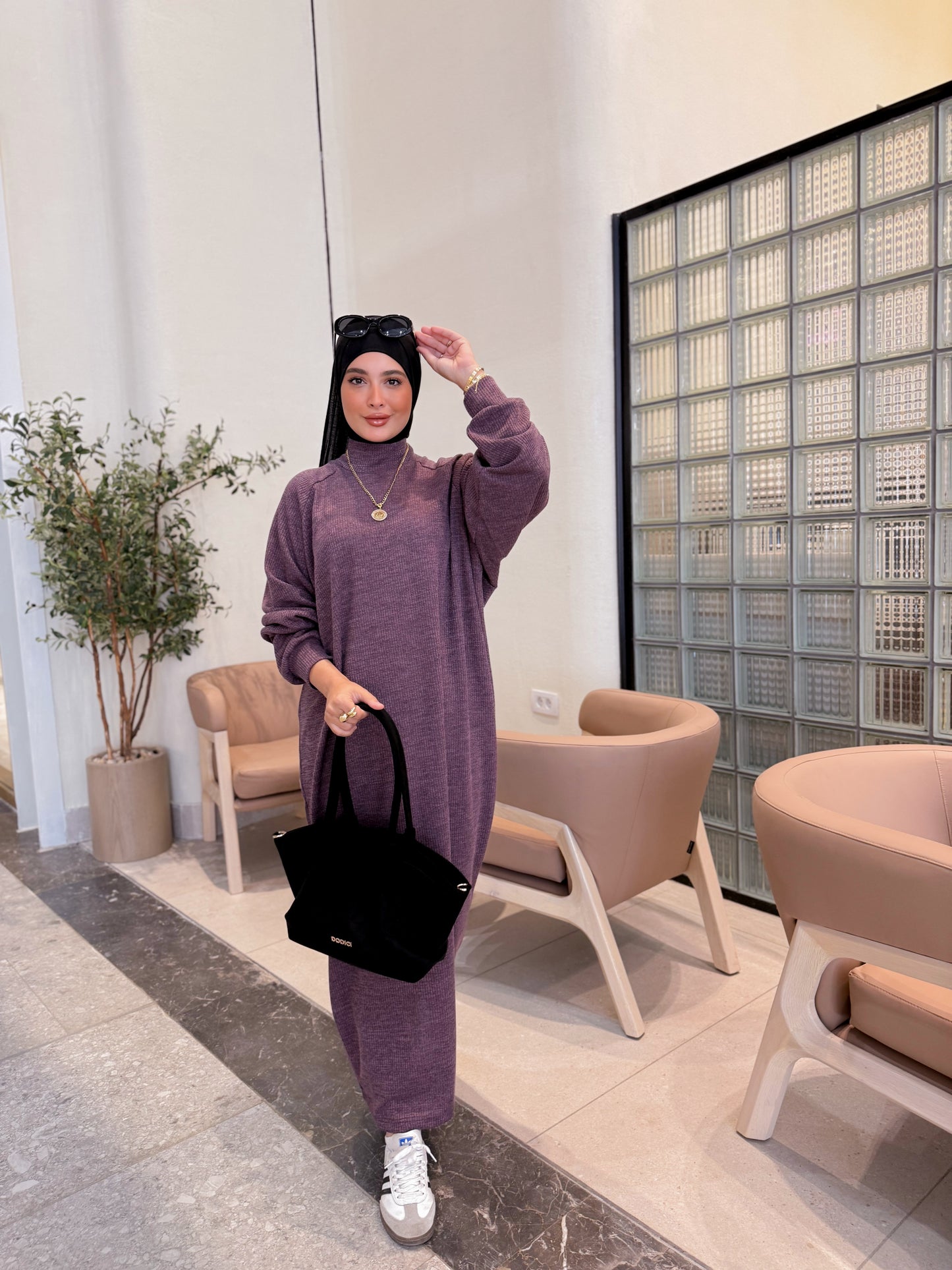 The Knitted Cozy Dress in Purple