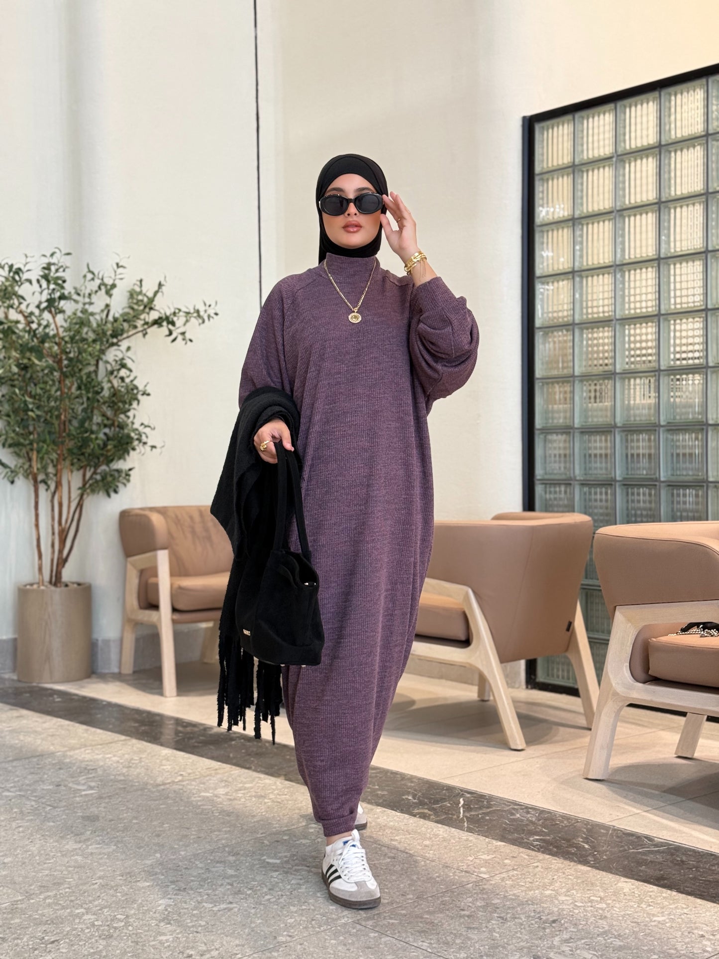 The Knitted Cozy Dress in Purple