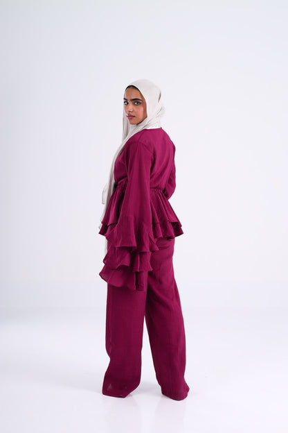 The Ruffles Set in Maroon