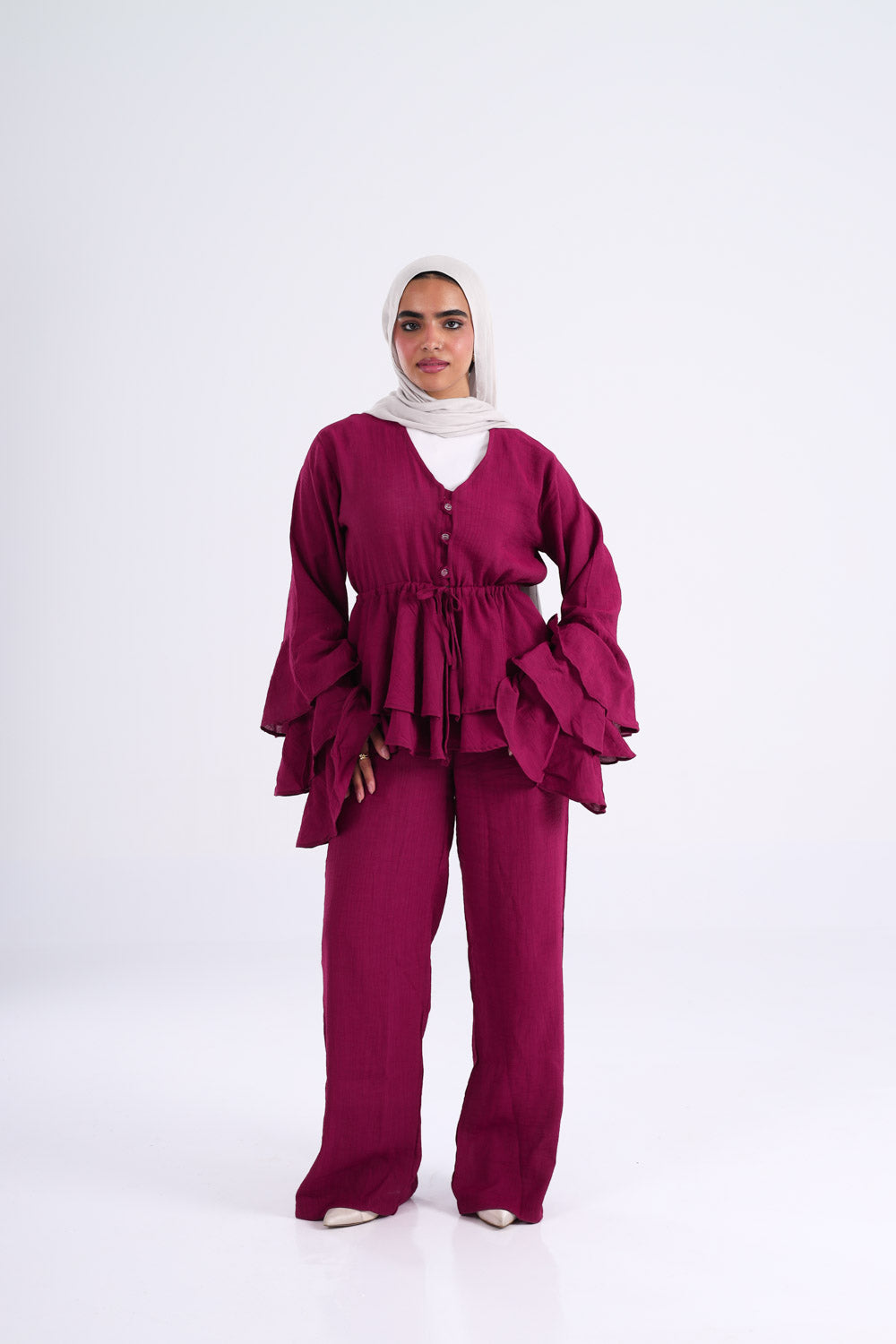 The Ruffles Set in Maroon