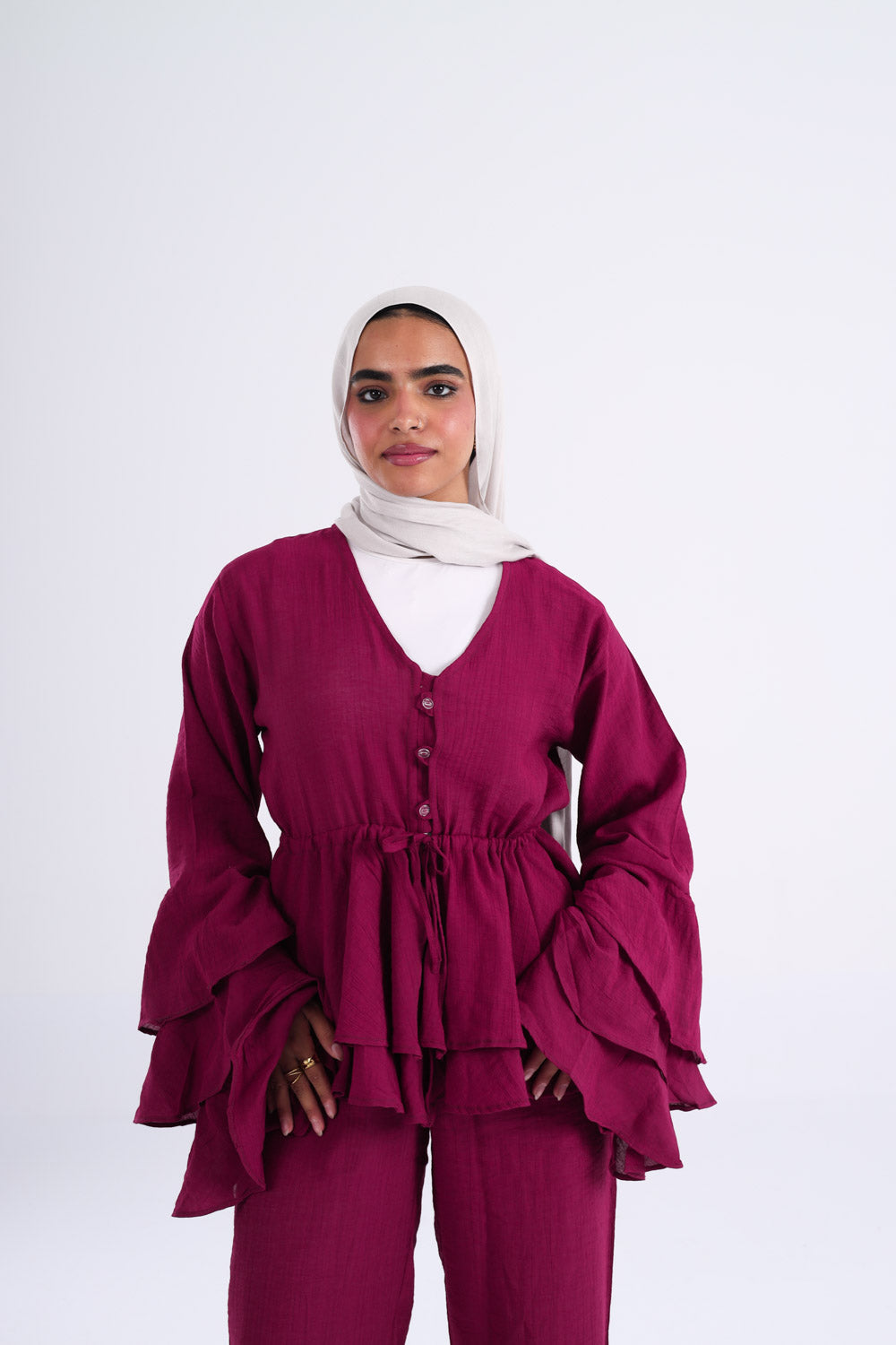 The Ruffles Set in Maroon