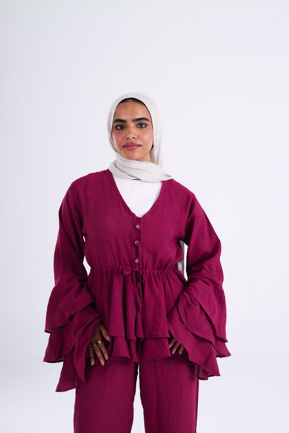 The Ruffles Set in Maroon