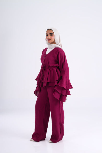 The Ruffles Set in Maroon