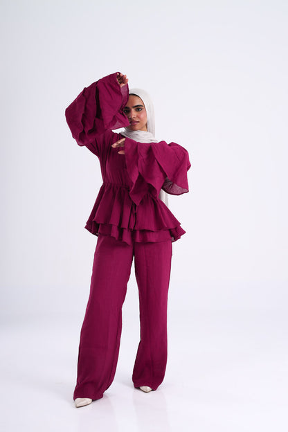 The Ruffles Set in Maroon