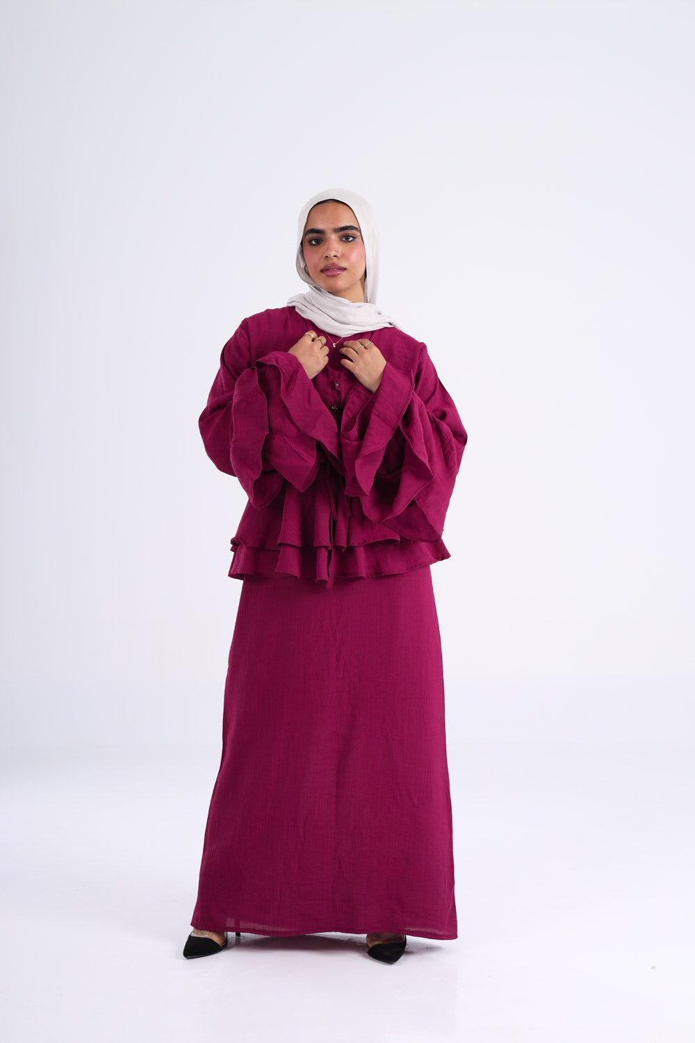 The Ruffles Set in Maroon