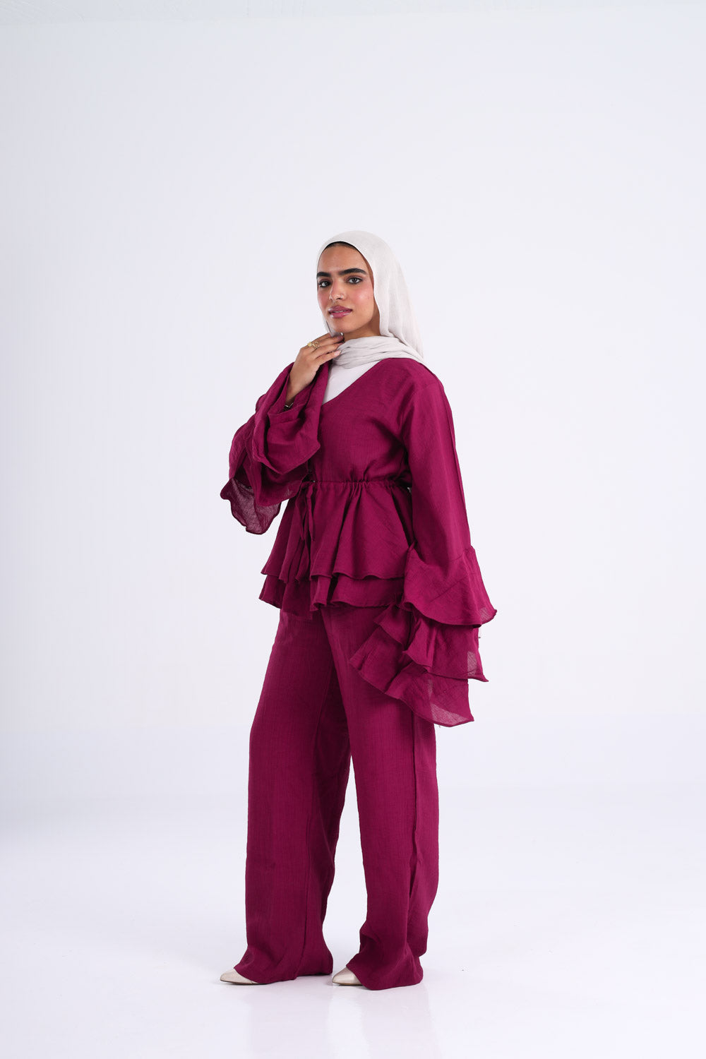 The Ruffles Set in Maroon