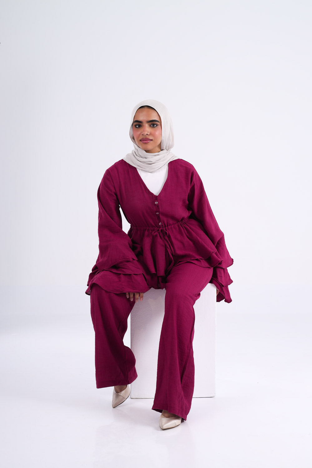 The Ruffles Set in Maroon